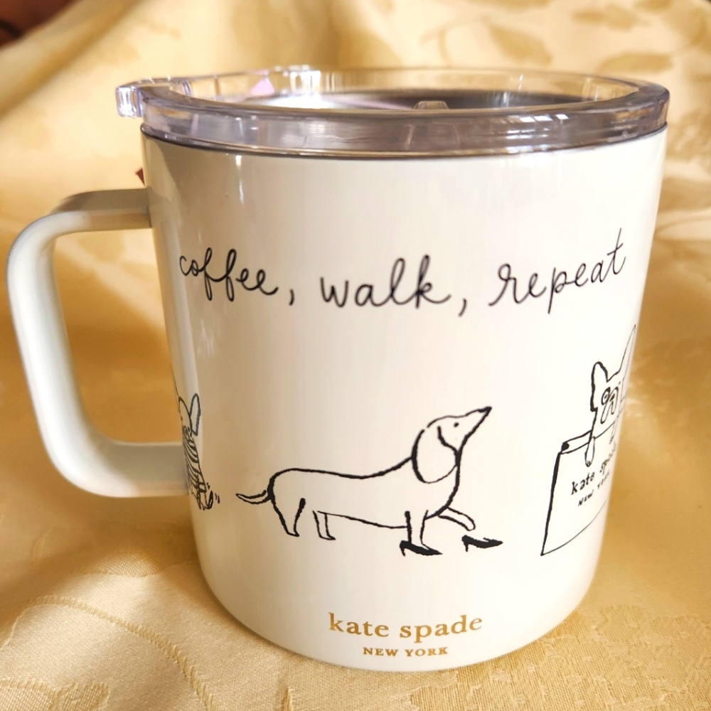 Kate Spade Dog Party Stainless Steel Coffee Mug NWT